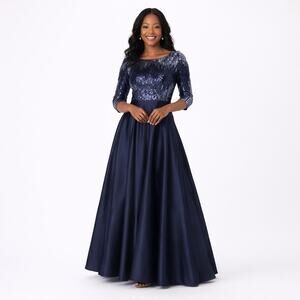 Betsy & Adam Formal Evening Gown Sz 12 Navy Sequin Wedding Cocktail Party Dress